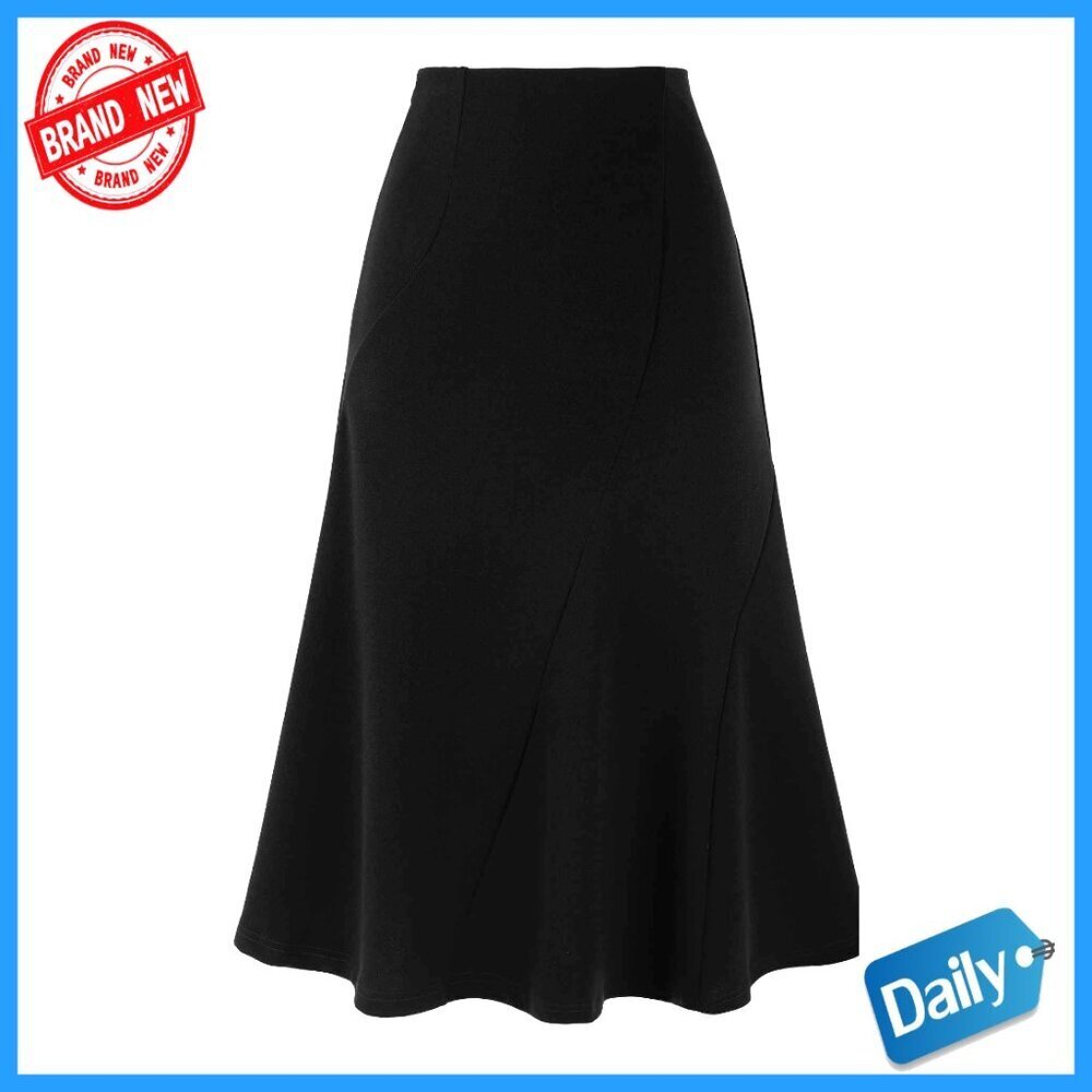 High Waisted Fishtail Midi Skirt, Panel Hem, Business Casual Wear